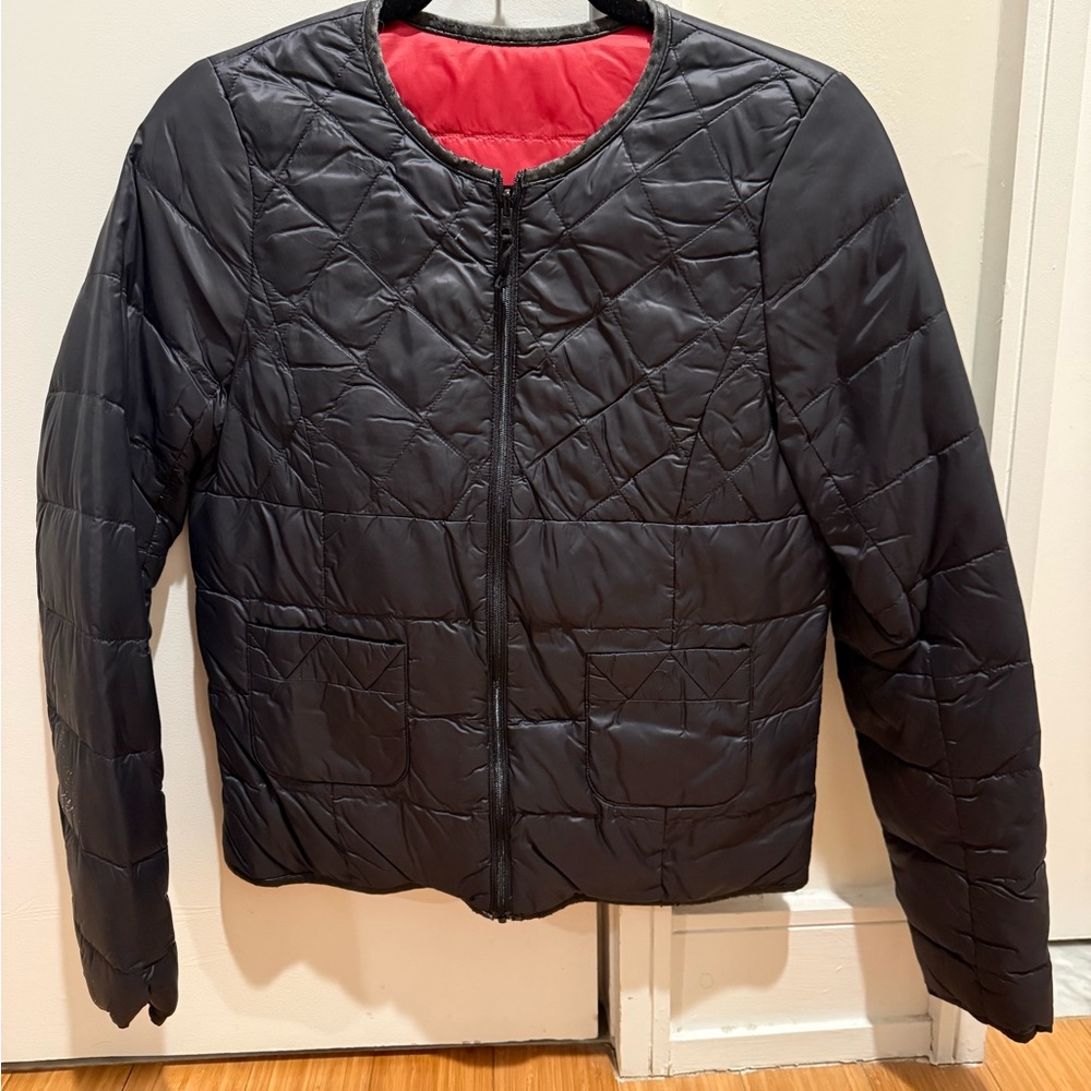 Reversible Navy and Red Quilted Puffer Women's Jacket